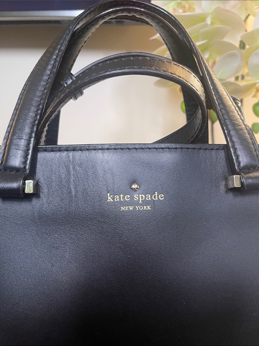 kate spade Black Leather Satchel with Top Handles